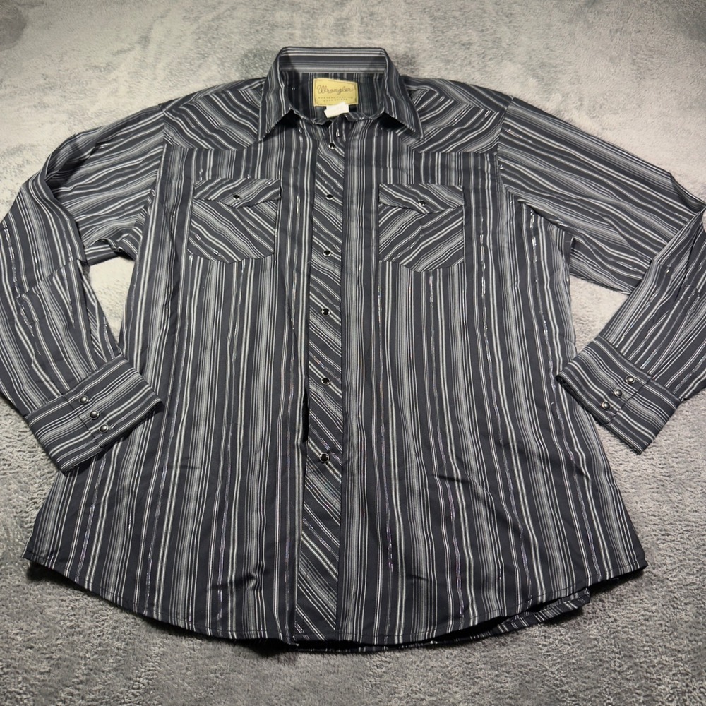 Wrangler Western Fashion Snap Shirt Mens XL Black Grey Metallic Stripe WM078BK